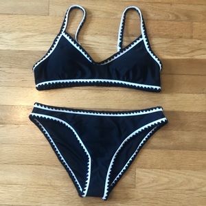 black and white stitched bikini top
